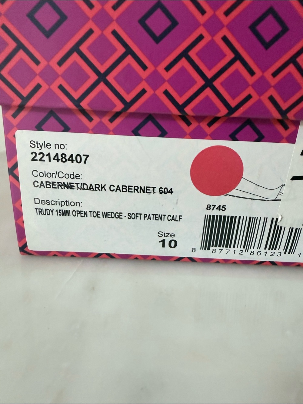 Tory Burch Trudy Cabernet Patent Wedge Bow Flats Size 10 NWT - Picture 4 of 4
